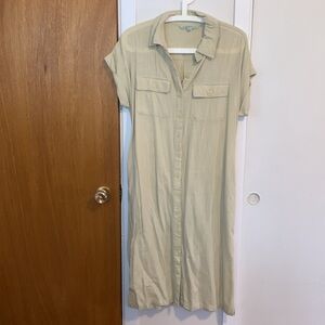 Linen blend waist tie dress